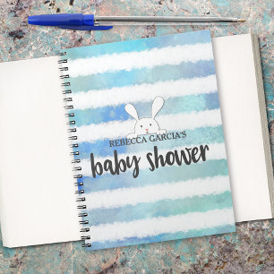 Babydusche Blue Stripe White Bunny Rabbit Guest Notizblock