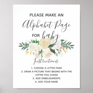 Babydusche Blume Alphabet Page Activity Sign Poster