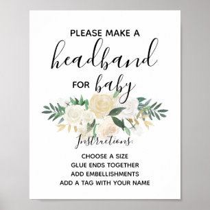 Babydusche Blume Headband Station Aktivität Poster
