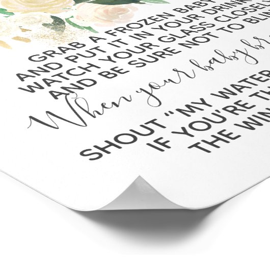 Babydusche Blume Mein Wasser-Broke-Spiel-Zeichen Poster (Ecke)