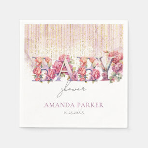 Babydusche Blumenbriefe Pink Gold Personalisiert Serviette