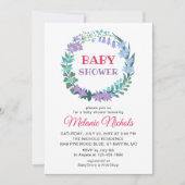 Babydusche Blumengrün Wreath Bluebell Lilac Einladung (Vorderseite)