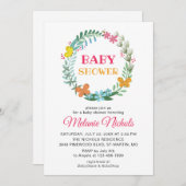 Babydusche Blumengrün Wreath Butterfly Bee Einladung (Vorne/Hinten)