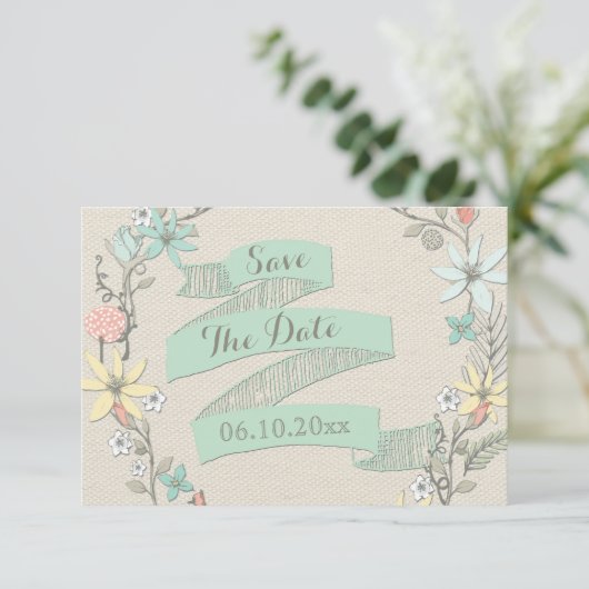 Babydusche Blumenkreidebanner Save the Date (Stehend Vorderseite)