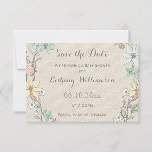 Babydusche Blumenkreidebanner Save the Date (Rückseite)