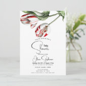 Babydusche | Blumenrot und Weiß Rembrandt Tulips Einladung (Stehend Vorderseite)