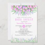 Babydusche Blütenfeder Lavendel Tulips Picnic Einladung (Vorderseite)