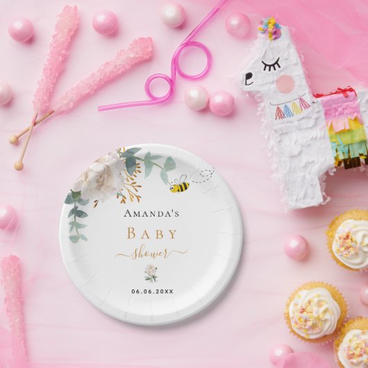 Babydusche Blütenpflanze Eukalyptusgrün Pappteller (Party)