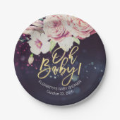 Babydusche Boho Blumenzather Lila Bokeh Light Pappteller (Vorderseite)