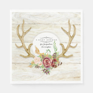 Babydusche Boho Blush Burgundy Rose Deer Antlers Serviette
