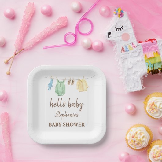 Babydusche Boho Kleidung Line Hallo Baby Pappteller (Party)