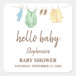 Babydusche Boho Kleidung Line Hallo Baby Quadratischer Aufkleber