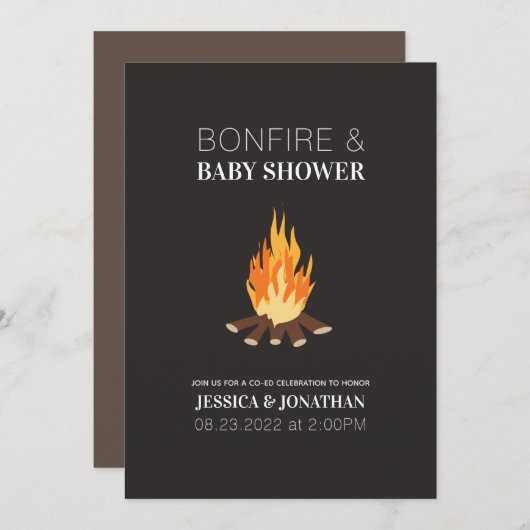Babydusche Bonfire Co-Ed Paare Einladung (Vorne/Hinten)