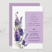Babydusche Botanischer Lavendel Lila Einladung (Vorne/Hinten)
