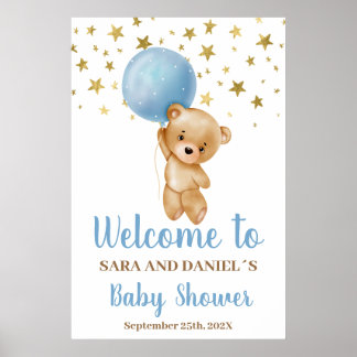 Babydusche Boy Bear Begrüßungszeichen Poster
