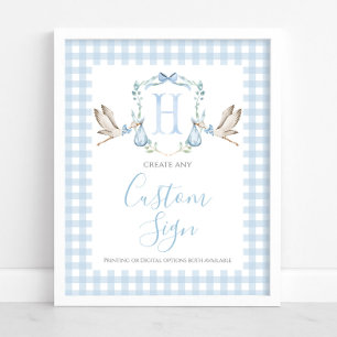 Babydusche "Boy Blue Stork" mit individueller Kenn Poster