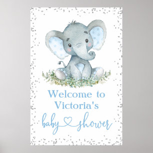Babydusche Boy Elephant Glitzer Begrüßungszeichen Poster