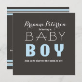 Babydusche BOY Gray Light Blue Moderne Einladung (Vorne/Hinten)