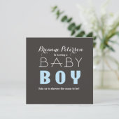 Babydusche BOY Gray Light Blue Moderne Einladung (Stehend Vorderseite)