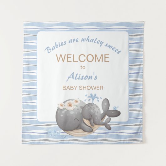 Babydusche "Boy Nautical Whale" Begrüßungszeichen Wandteppich (Vorderseite)