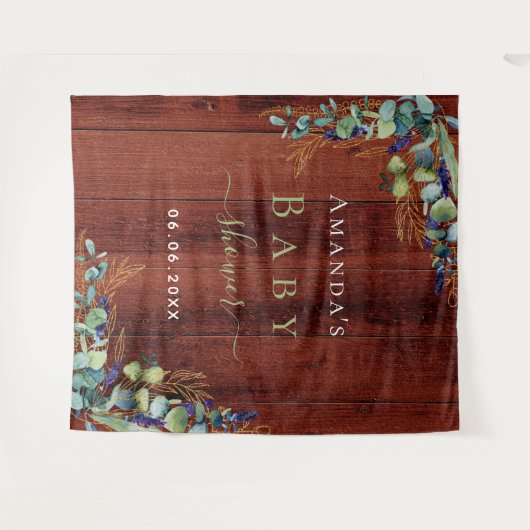 Babydusche Braun Holz Eukalyptus Grün rustikal Wandteppich (Vorderseite (Horizontal))