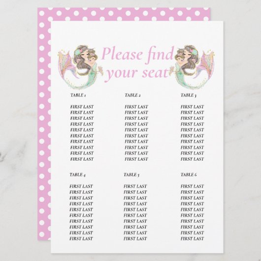 Babydusche Brown Mermaid Pink Tabelle Tabelle Tabe Einladung (Vorne/Hinten)