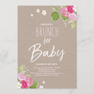 Babydusche Brunch Einladung Floral Rustikal Rosa
