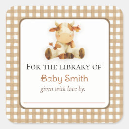 Babydusche Buchzeichen-Aufkleber mit Kuh Quadratischer Aufkleber