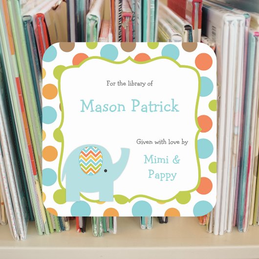 Babydusche Buchzeichen / Bibliotheksticker Quadratischer Aufkleber