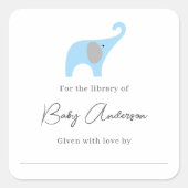 Babydusche Buchzeichen blauer Elefant Quadratischer Aufkleber (Vorderseite)