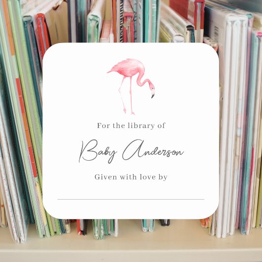 Babydusche Buchzeichen flamingo Quadratischer Aufkleber