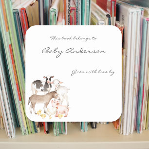 Babydusche Buchzeichen/Nutztiere Quadratischer Aufkleber