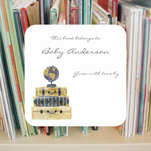 Babydusche Buchzeichen / Reisethema Quadratischer Aufkleber