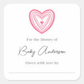 Babydusche Buchzeichen rosa Herz Quadratischer Aufkleber (Vorderseite)