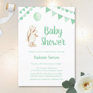 Babydusche Bunny & Balloon Green Einladung