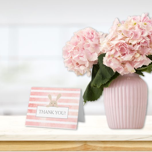 Babydusche Bunny Pink Stripe Dankeskarte