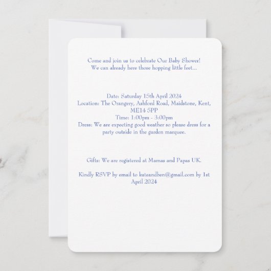 Babydusche Bunny Watercolor Einladung (Rückseite)