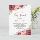 Babydusche Burgundy Blush Floral Einladung (Stehend Vorderseite)