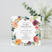 Babydusche Burgundy Blush Pink Blumenreath Einladung (Stehend Vorderseite)
