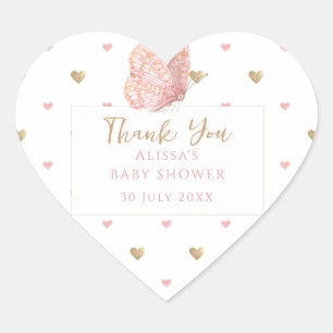 Babydusche Butterfly Danke Herz-Aufkleber