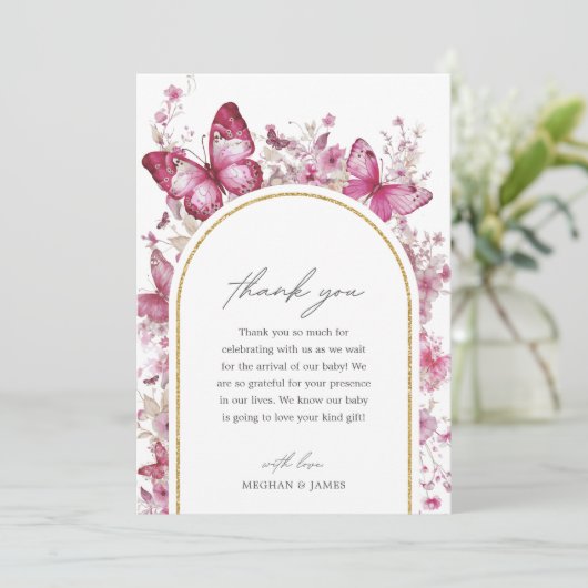 Babydusche Butterfly Danke Karte (Stehend Vorderseite)