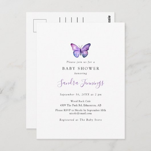 Babydusche Butterfly Elegant Minimalistisch einfac Postkarte (Vorne/Hinten)