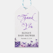 Babydusche Butterfly Elegantes Lila Blumenmuster Geschenkanhänger (Vorderseite)