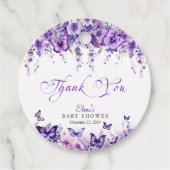 Babydusche Butterfly Elegantes Lila Blumenmuster Geschenkanhänger (Vorderseite)