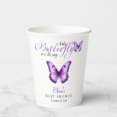 Babydusche Butterfly Elegantes Lila Blumenmuster Pappbecher (Rückseite)
