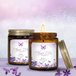 Babydusche Butterfly Elegantes Lila Blumenmuster Quadratischer Aufkleber