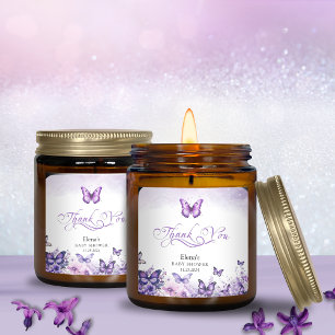 Babydusche Butterfly Elegantes Lila Blumenmuster Quadratischer Aufkleber