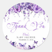 Babydusche Butterfly Elegantes Lila Blumenmuster Runder Aufkleber (Vorderseite)