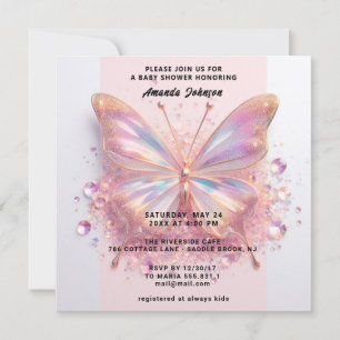 Babydusche Butterfly Girl Pink Blue Diamond Einladung