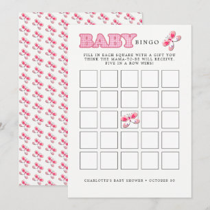 Babydusche Butterfly Pink Baby Girl Bingo Card Einladung
